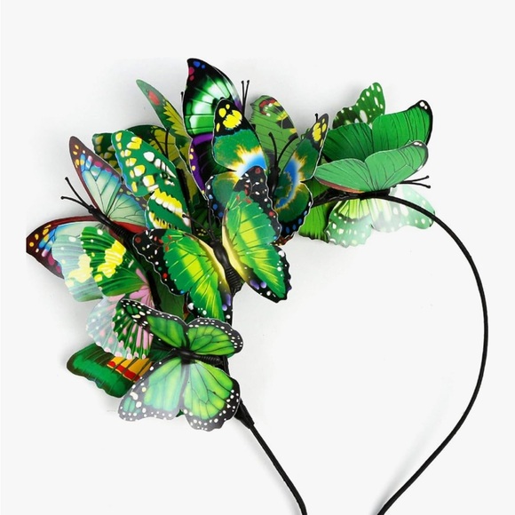 Vibrant Butterfly Fascinator Headband with Green and Teal Accents - Picture 1 of 7